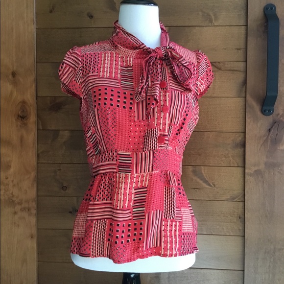 Odille Tops - Anthropologie Odille Silk Patchwork Blouse, Sz 8